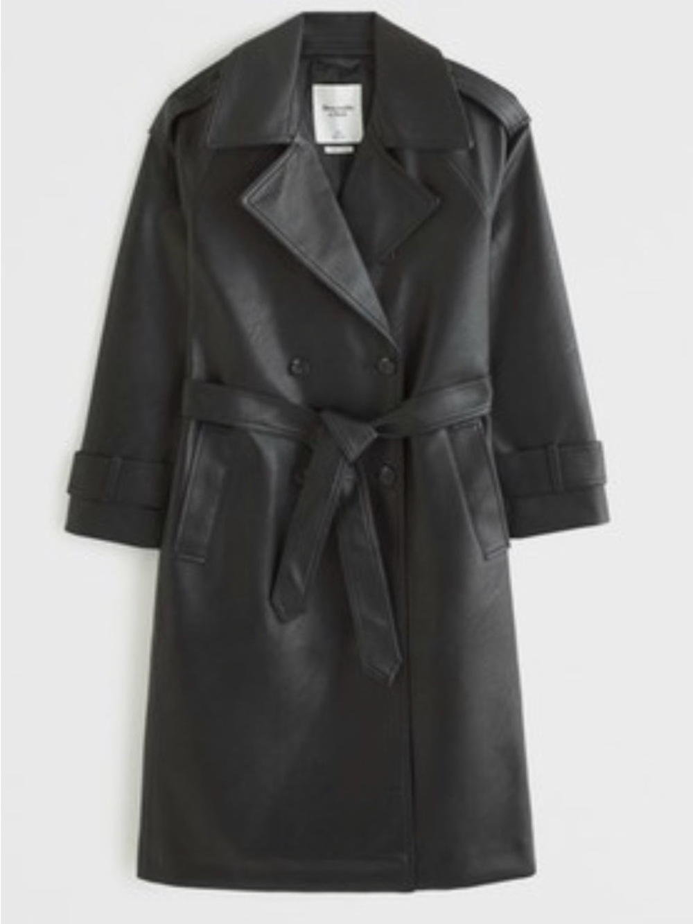 Abercrombie Black Faux Leather Belted Trench Coat